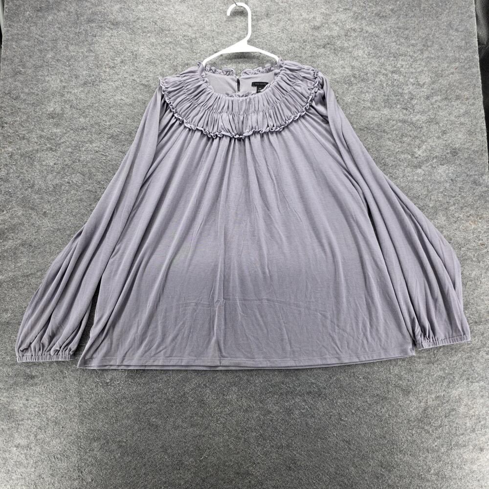 Ann Taylor Blouse Womens 2XL Gray Long Sleeve Ruffle Neck Modal Blend Top Flowy